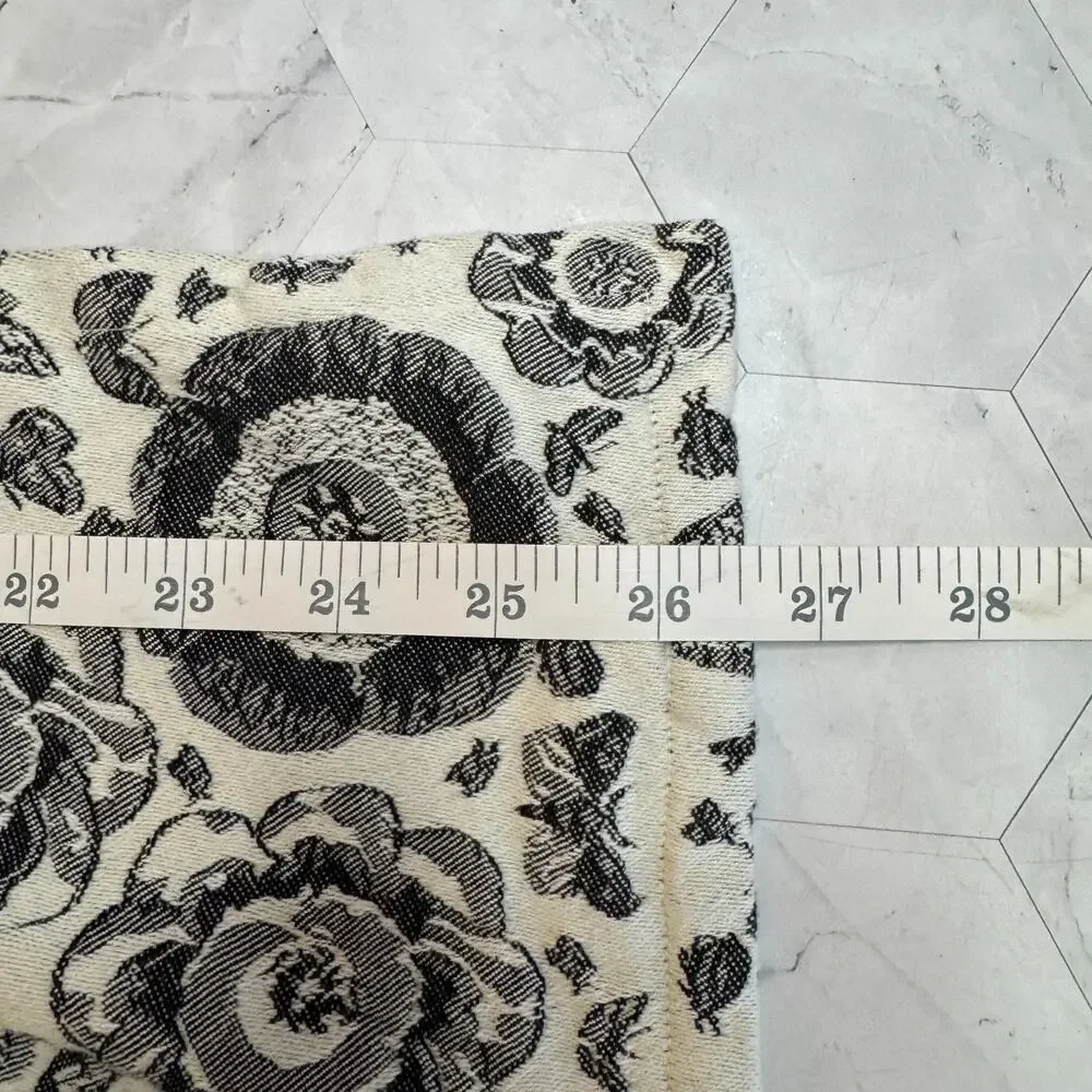 Crate & Barrel Dishtowels Cotton Black & White Floral Jacquard Set of 2 in EUC